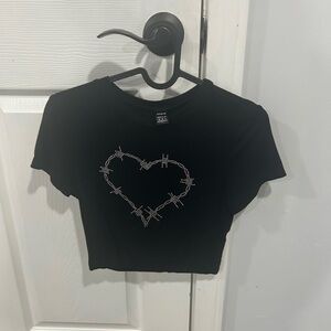 Cute black cropped shirt with rhinestone design